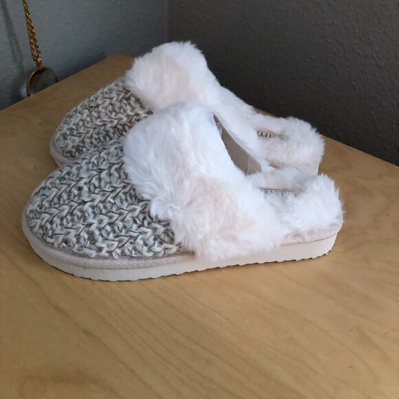 Amba Faux Sherpa Lining White & Gray Knit Slippers 5059283372583 - NEW - Picture 5 of 12